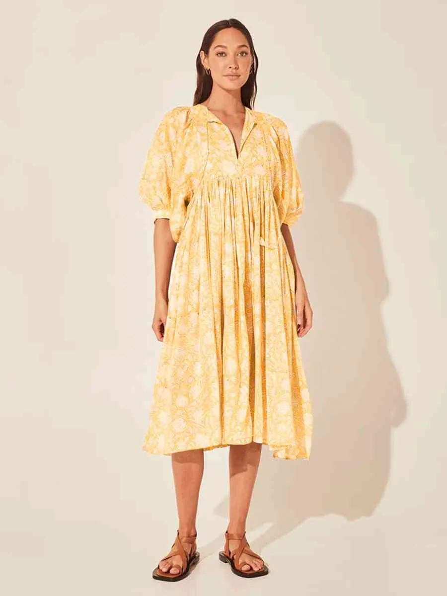 Floral Tie Neck Lantern Sleeve Dress