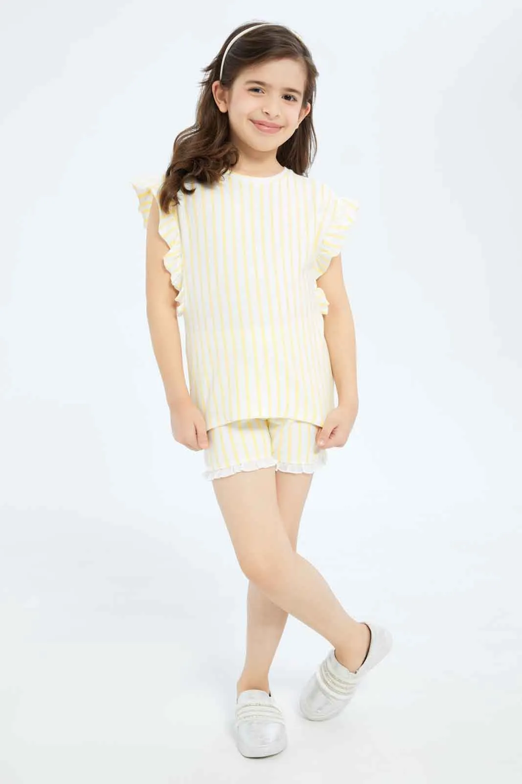 Girls Yellow And Cream Striped Top
