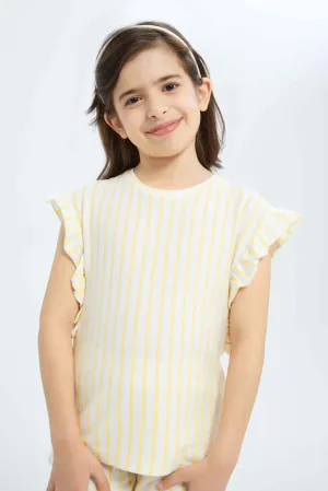 Girls Yellow And Cream Striped Top
