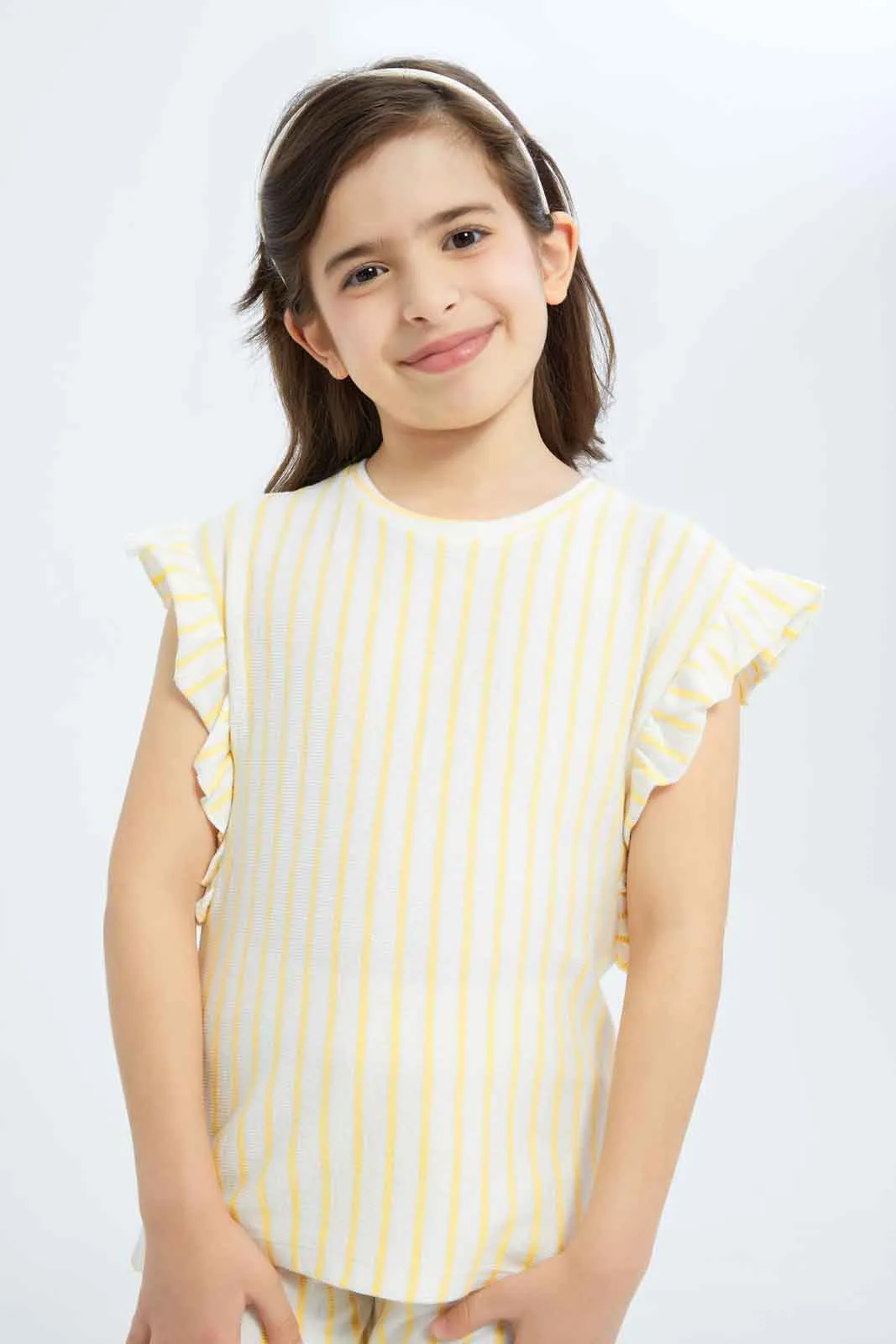 Girls Yellow And Cream Striped Top