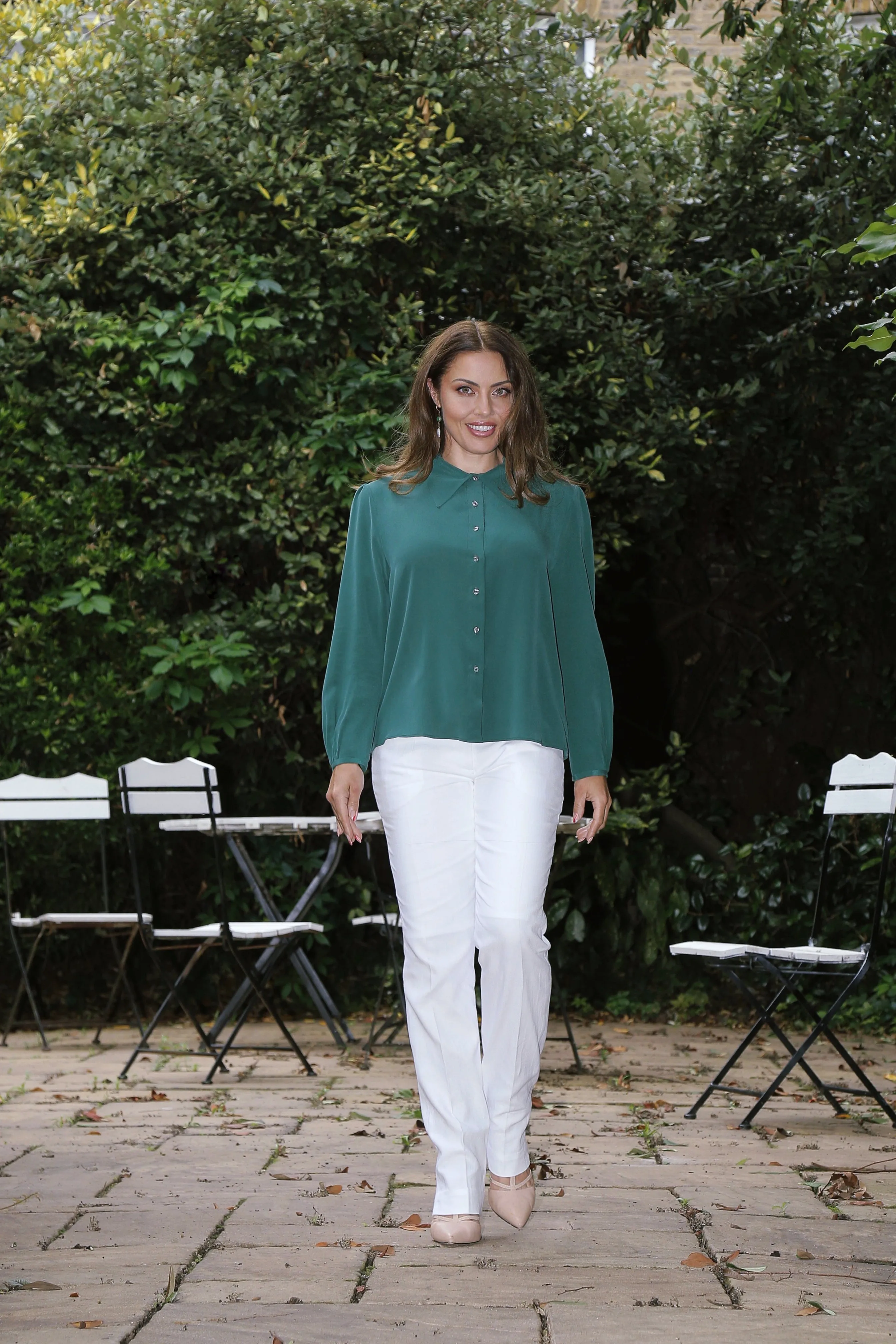 Green & Pink Silk Blouse