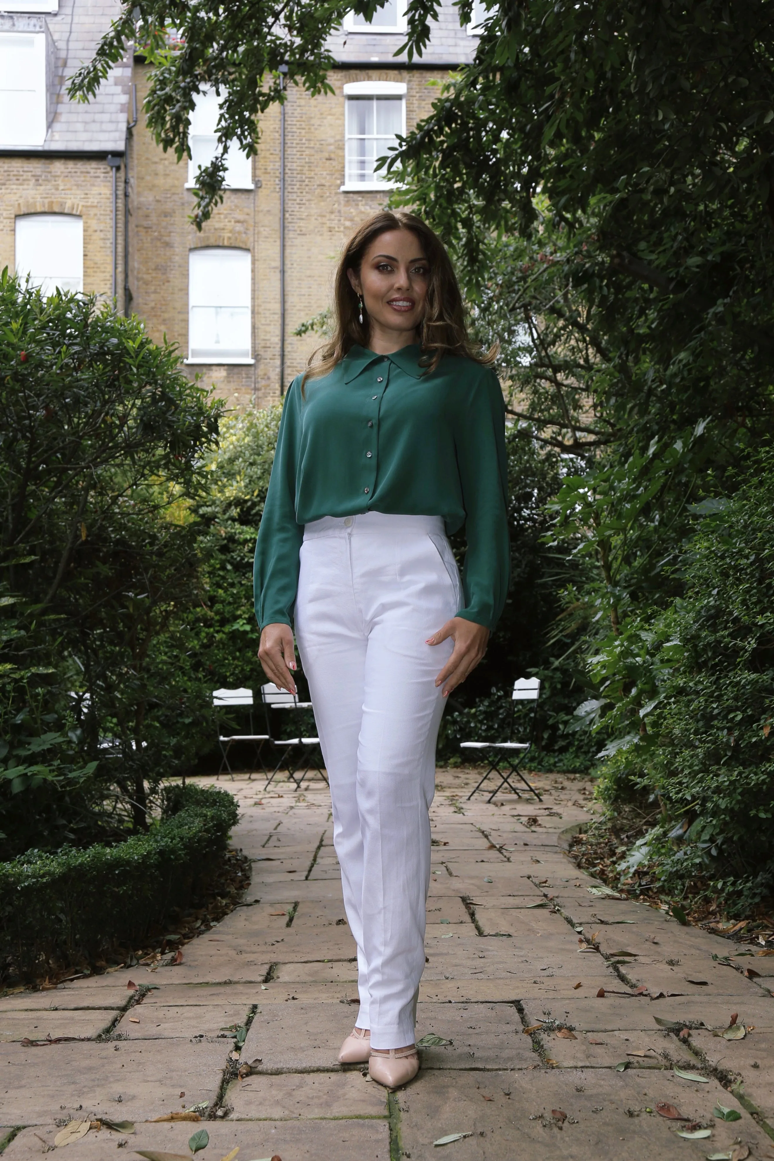 Green & Pink Silk Blouse