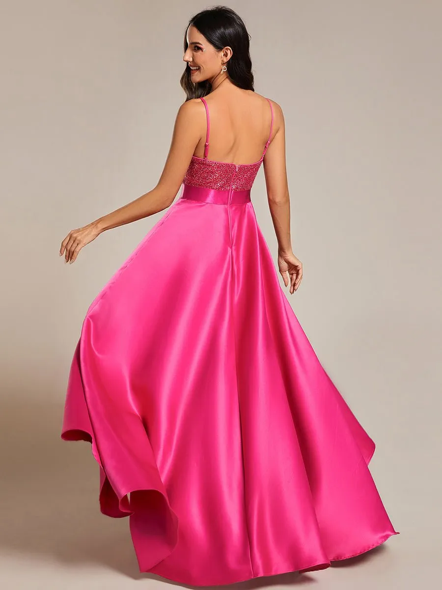 Jill decorated satin high low ball dress in hot pink s8 Express NZ wide