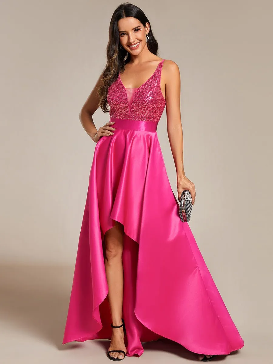 Jill decorated satin high low ball dress in hot pink s8 Express NZ wide