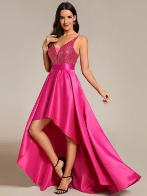 Jill decorated satin high low ball dress in hot pink s8 Express NZ wide