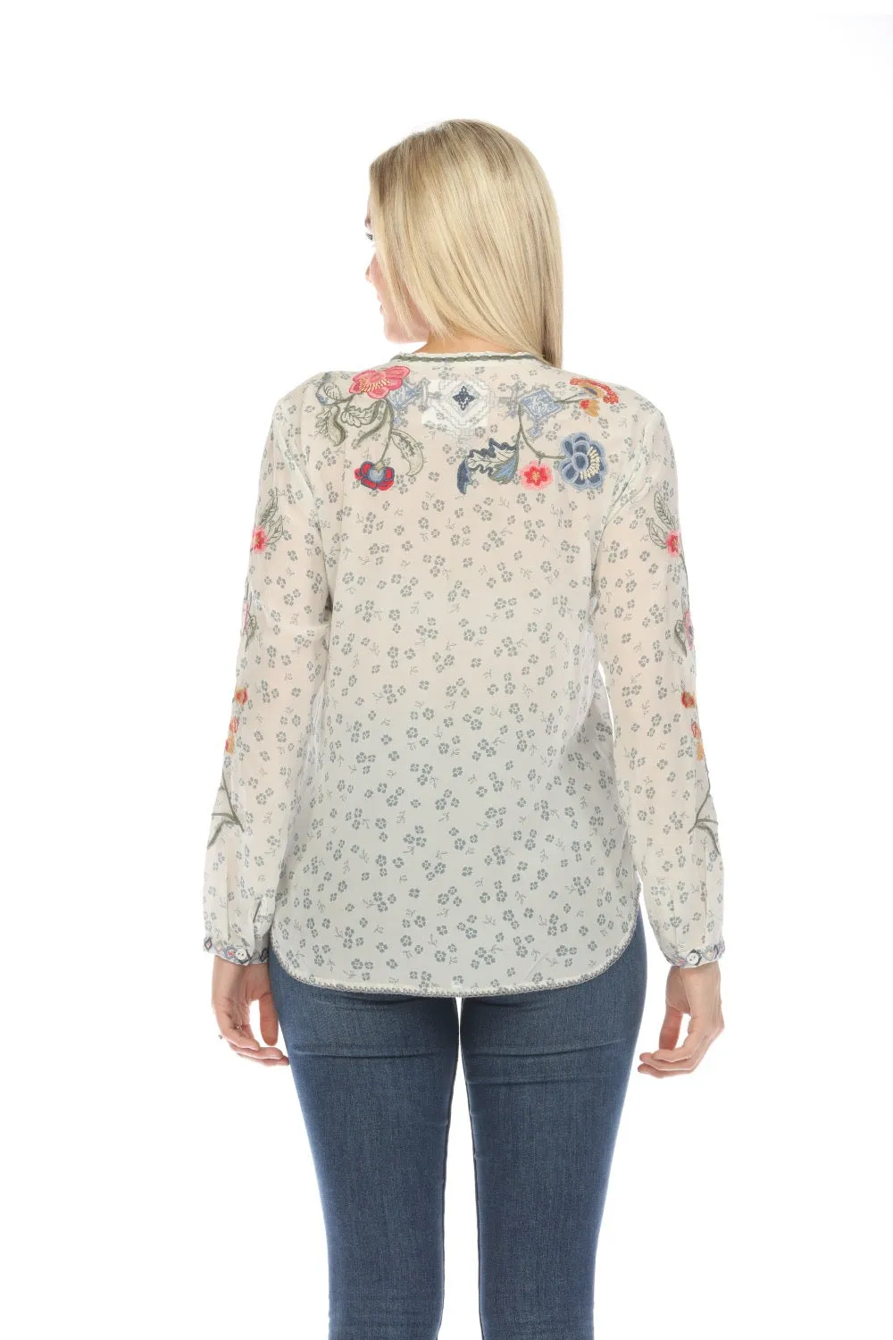 Johnny Was Biya Nya Silk Floral Blouse Boho Chic B13224A2