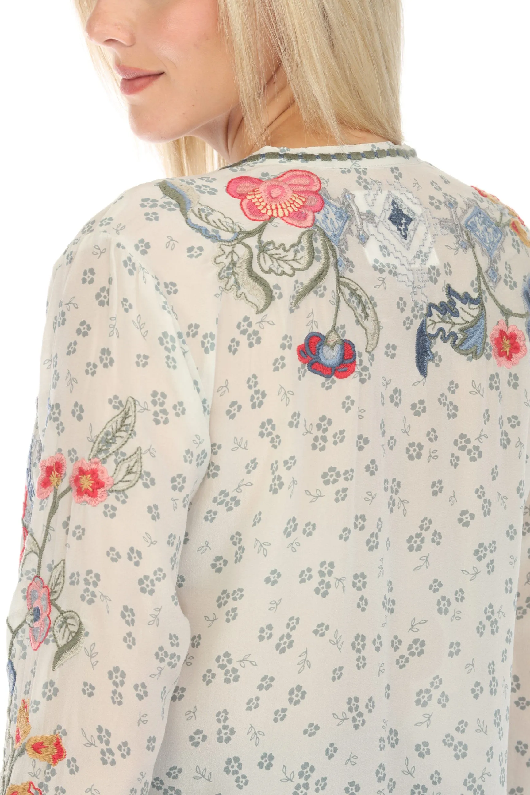 Johnny Was Biya Nya Silk Floral Blouse Boho Chic B13224A2