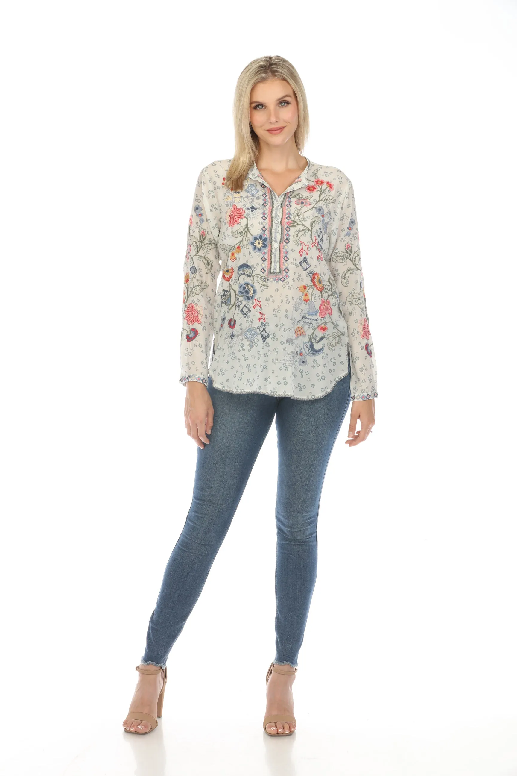 Johnny Was Biya Nya Silk Floral Blouse Boho Chic B13224A2