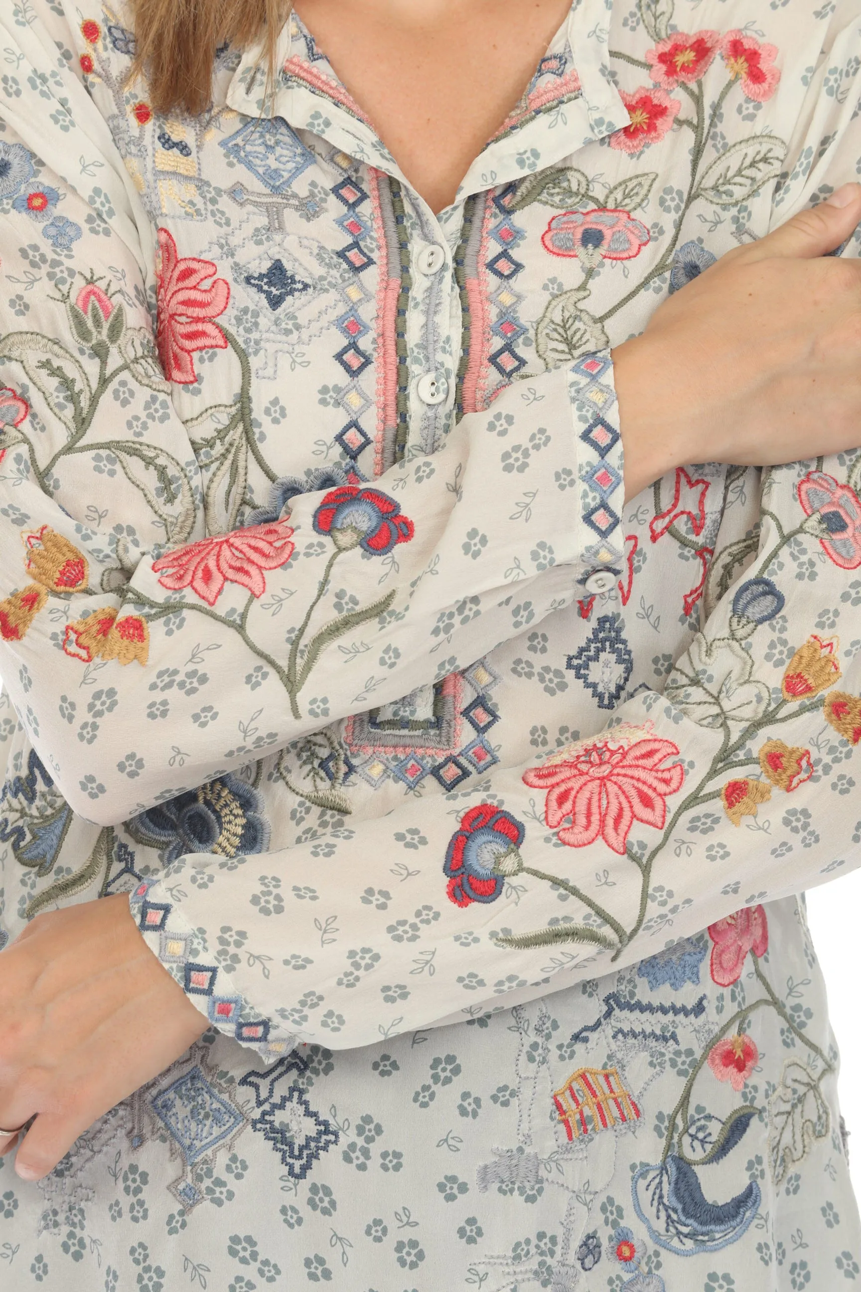 Johnny Was Biya Nya Silk Floral Blouse Boho Chic B13224A2