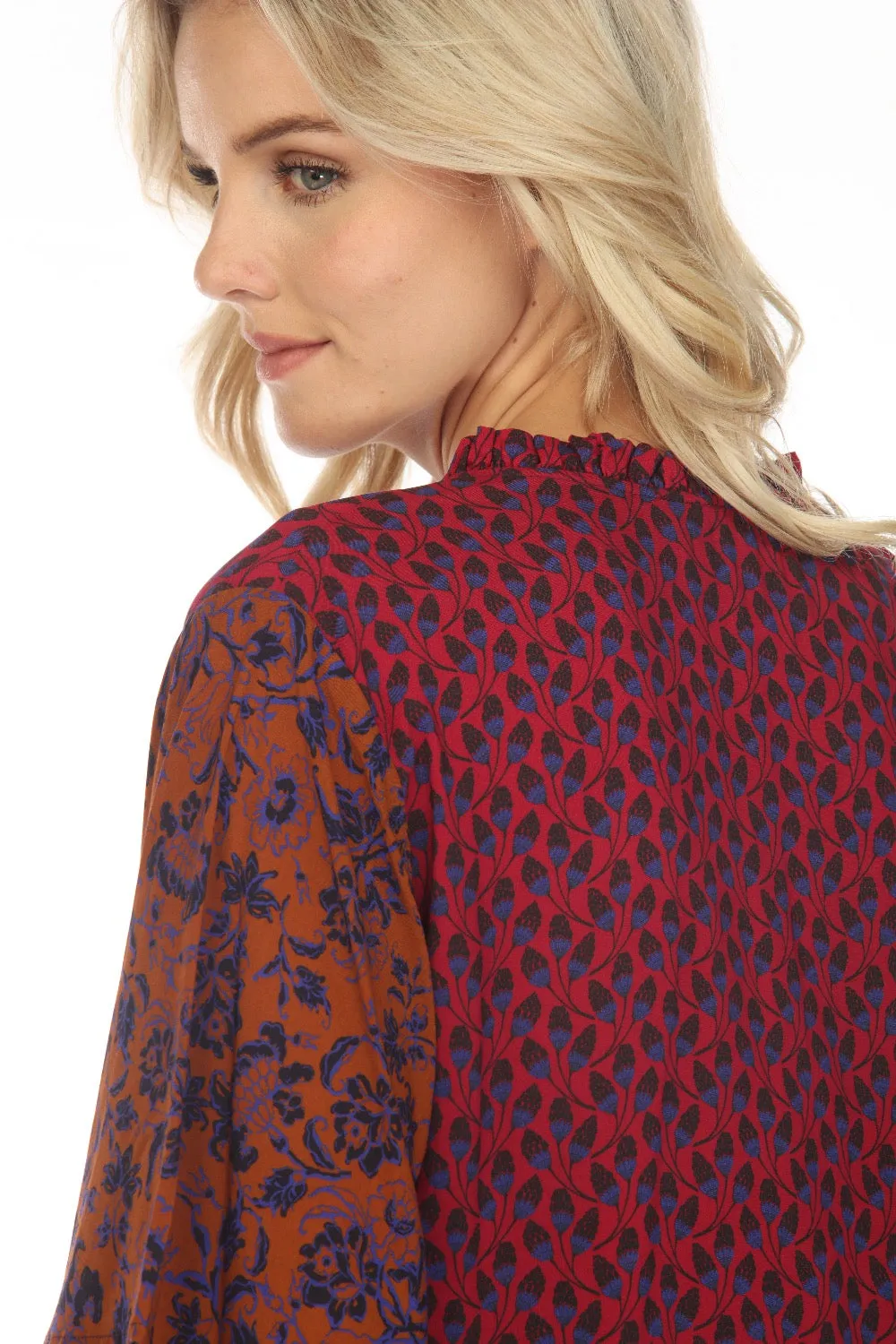 Johnny Was Workshop Pauline Ruffle Field Short Sleeve Blouse Boho Chic W14322