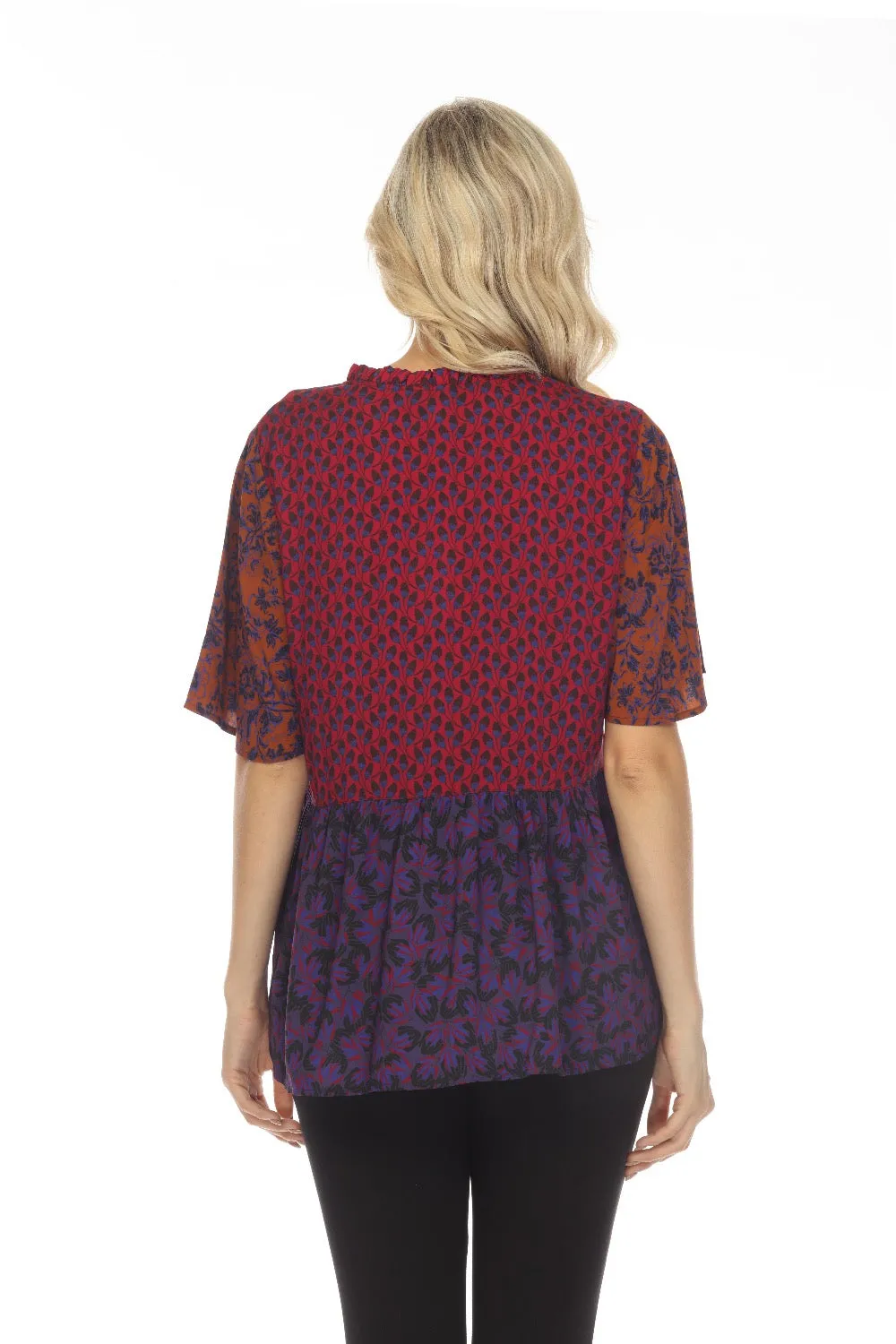Johnny Was Workshop Pauline Ruffle Field Short Sleeve Blouse Boho Chic W14322
