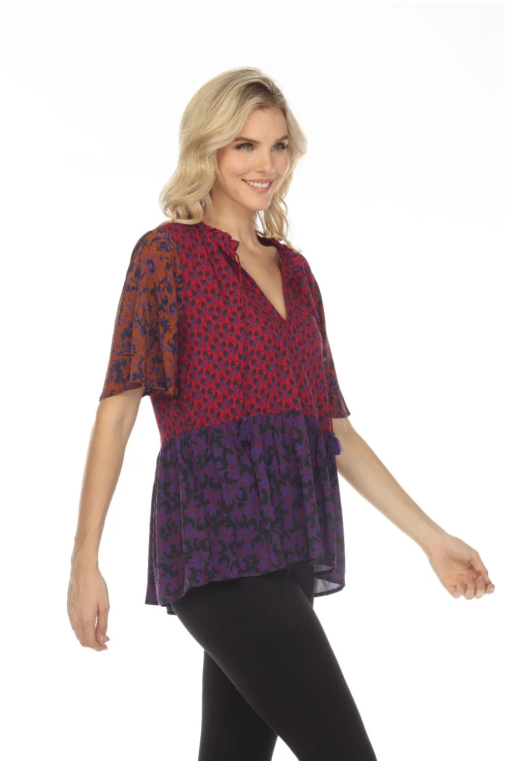 Johnny Was Workshop Pauline Ruffle Field Short Sleeve Blouse Boho Chic W14322