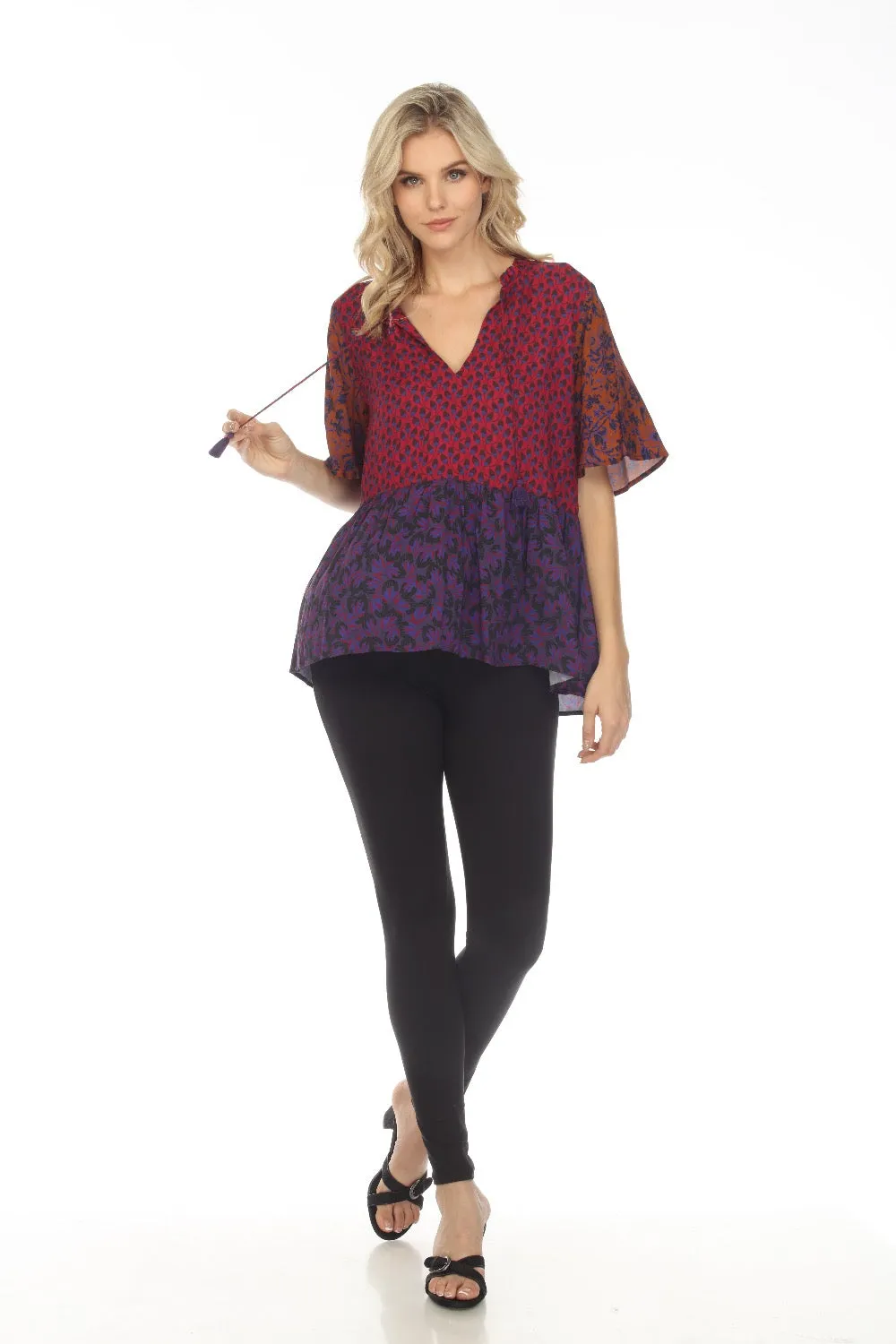 Johnny Was Workshop Pauline Ruffle Field Short Sleeve Blouse Boho Chic W14322