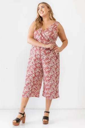 Junior Plus Brick & Off-White Tropical Two Pocket Wrap Sleeveless Jumpsuit /3-2-1