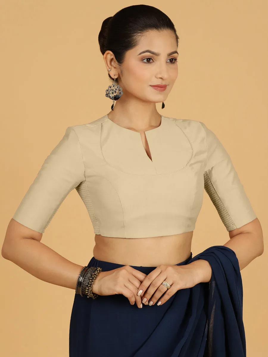 Karishma x Rozaana | Elbow Sleeves Saree Blouse in Oyster Grey