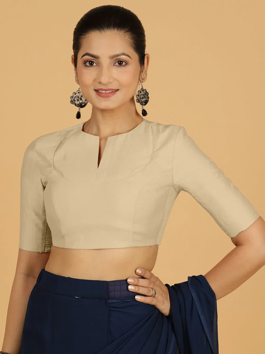 Karishma x Rozaana | Elbow Sleeves Saree Blouse in Oyster Grey