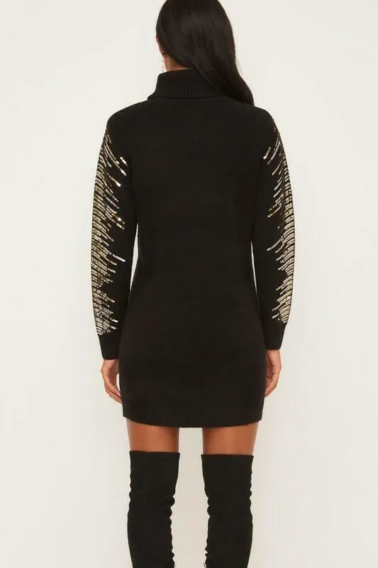 Kiara Black Long Sleeve Turtleneck Sweater Dress