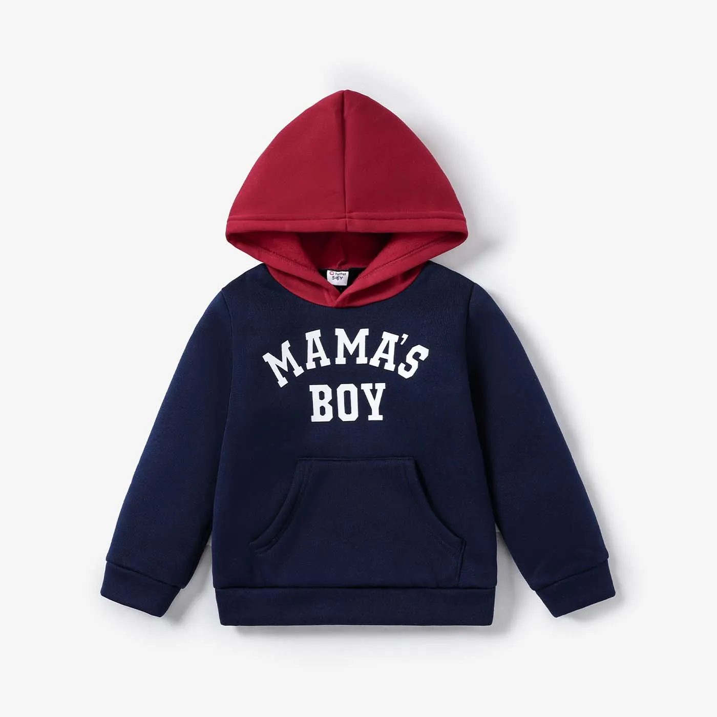 Kid Boy Letter Print Colorblock Fleece Lined Hoodie Sweatshirt