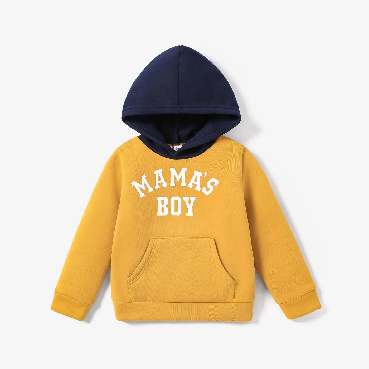 Kid Boy Letter Print Colorblock Fleece Lined Hoodie Sweatshirt