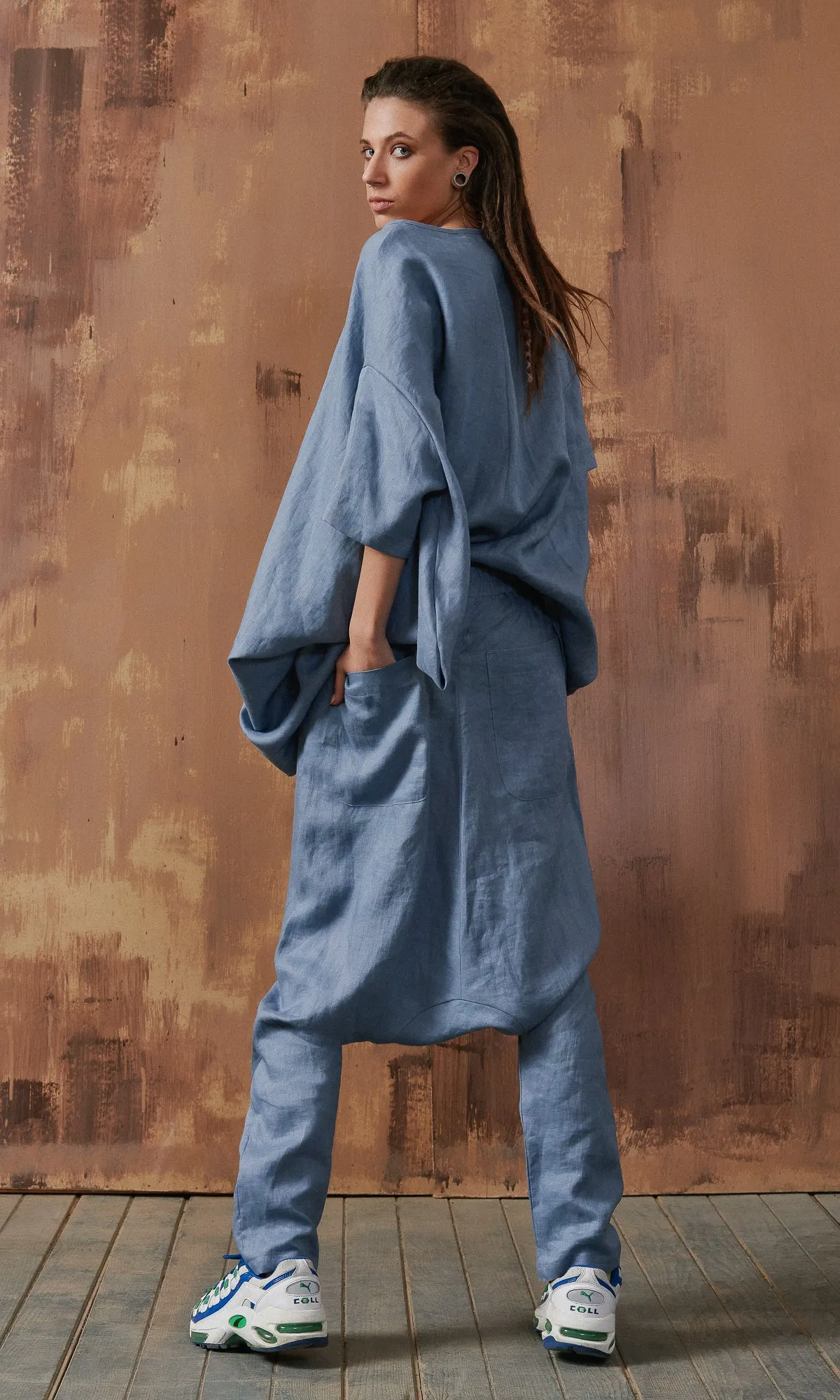 Loose Draped Linen Blouse