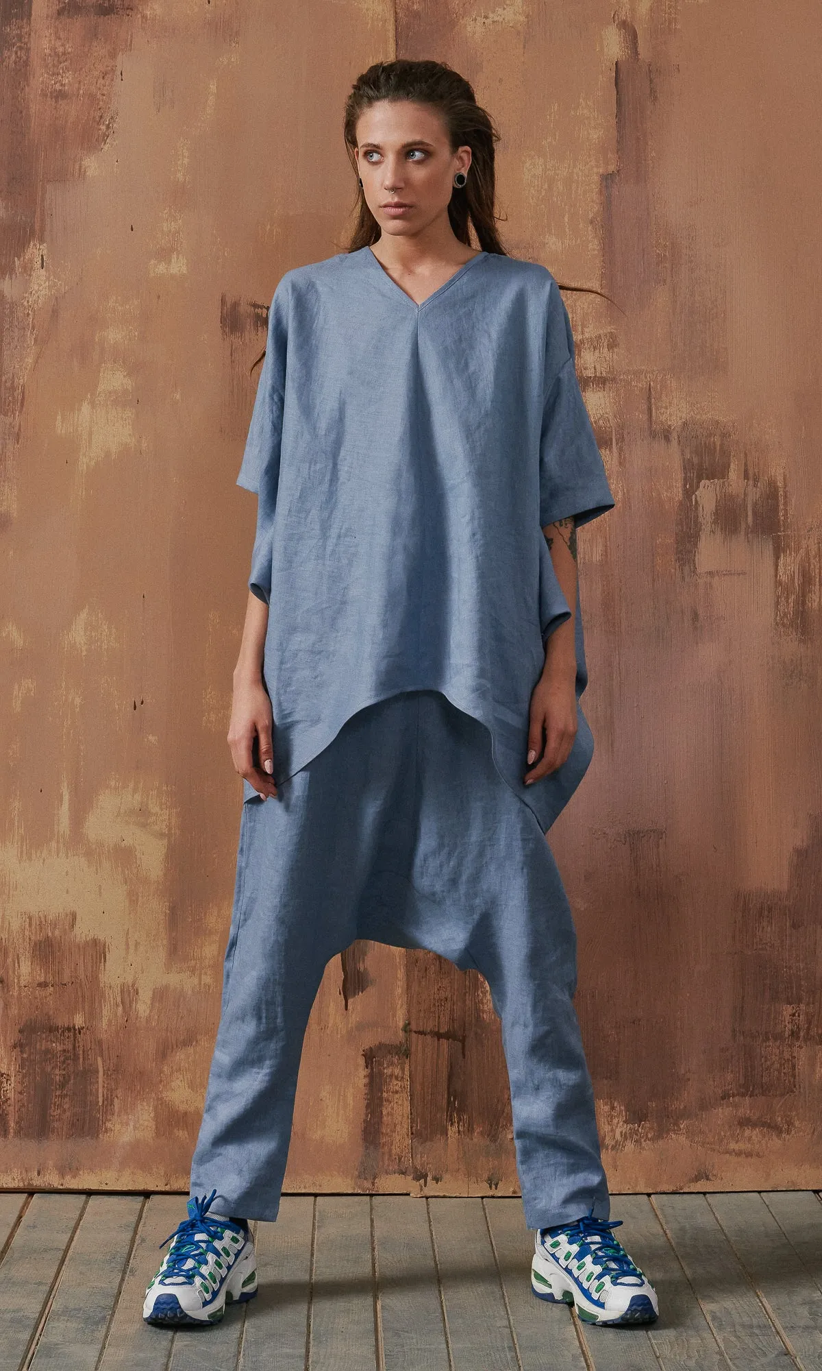 Loose Draped Linen Blouse