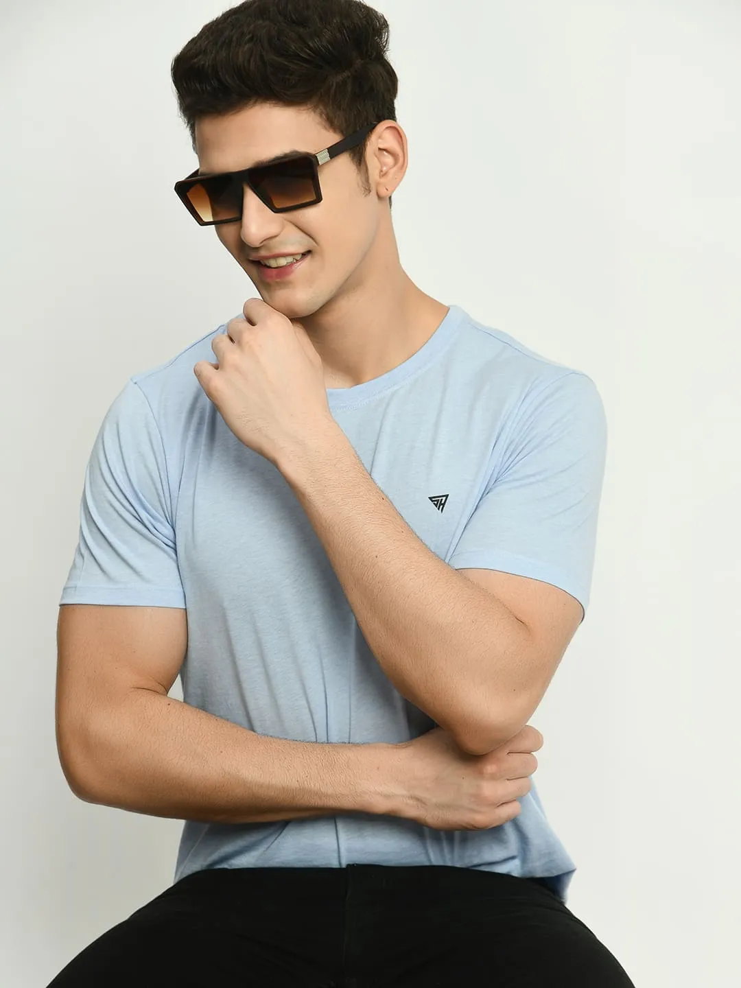 Men's Basic Sky Blue Round Neck T-Shirt