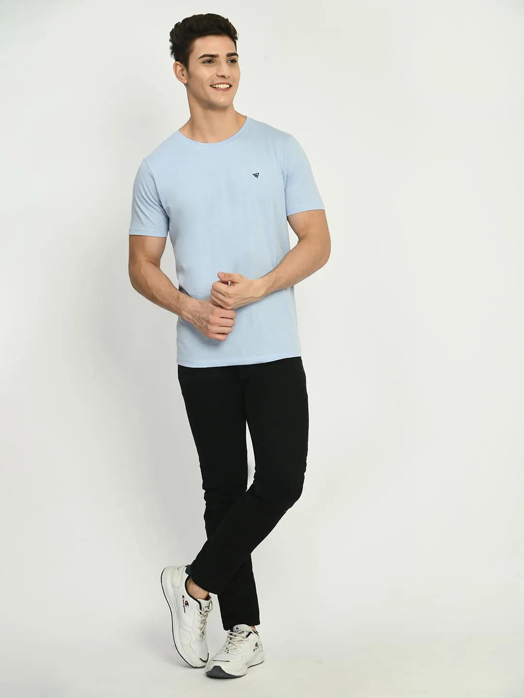 Men's Basic Sky Blue Round Neck T-Shirt
