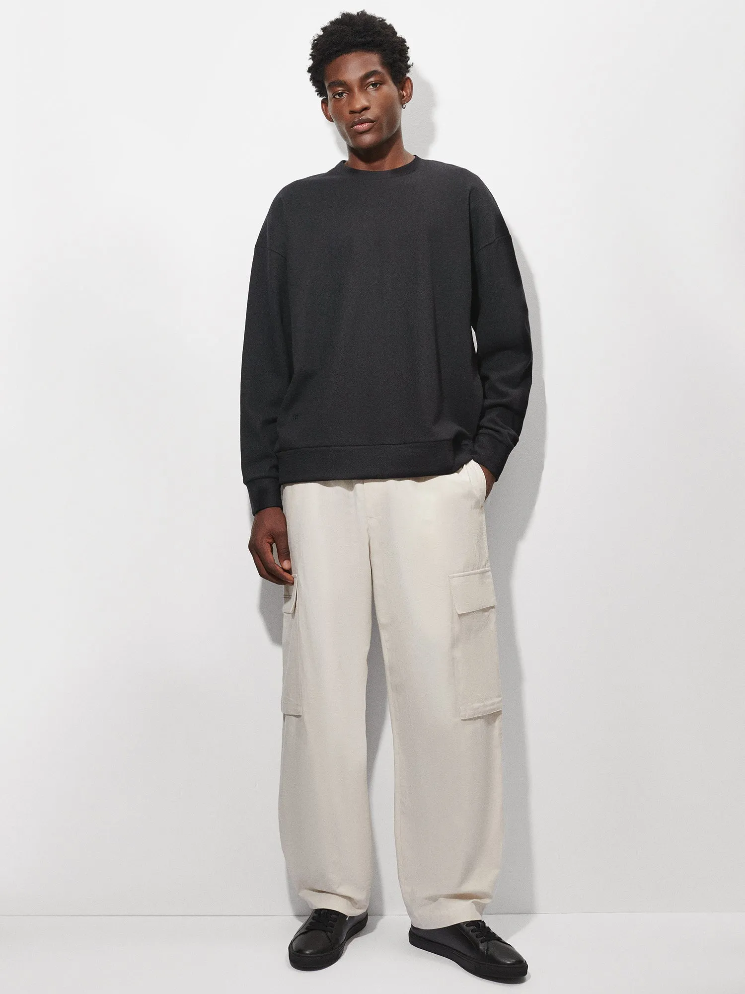Mens Recycled Wool Jersey Oversized Sweater—black