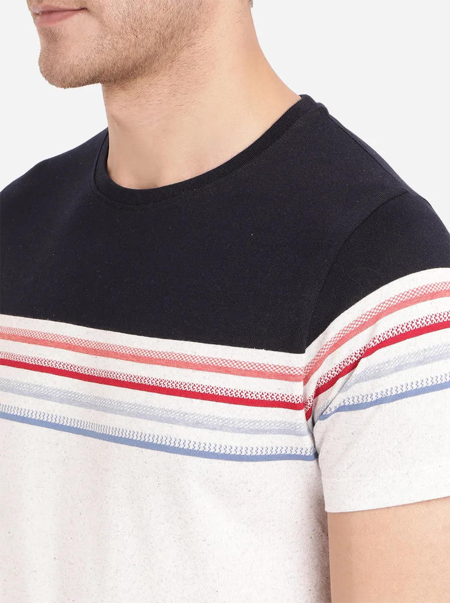 Navy Blue & White Striped Slim Fit T-Shirt | Greenfibre