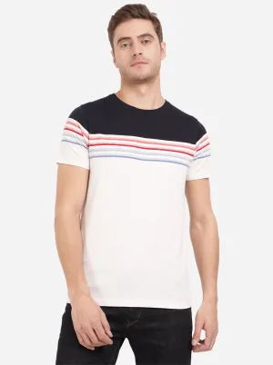 Navy Blue & White Striped Slim Fit T-Shirt | Greenfibre