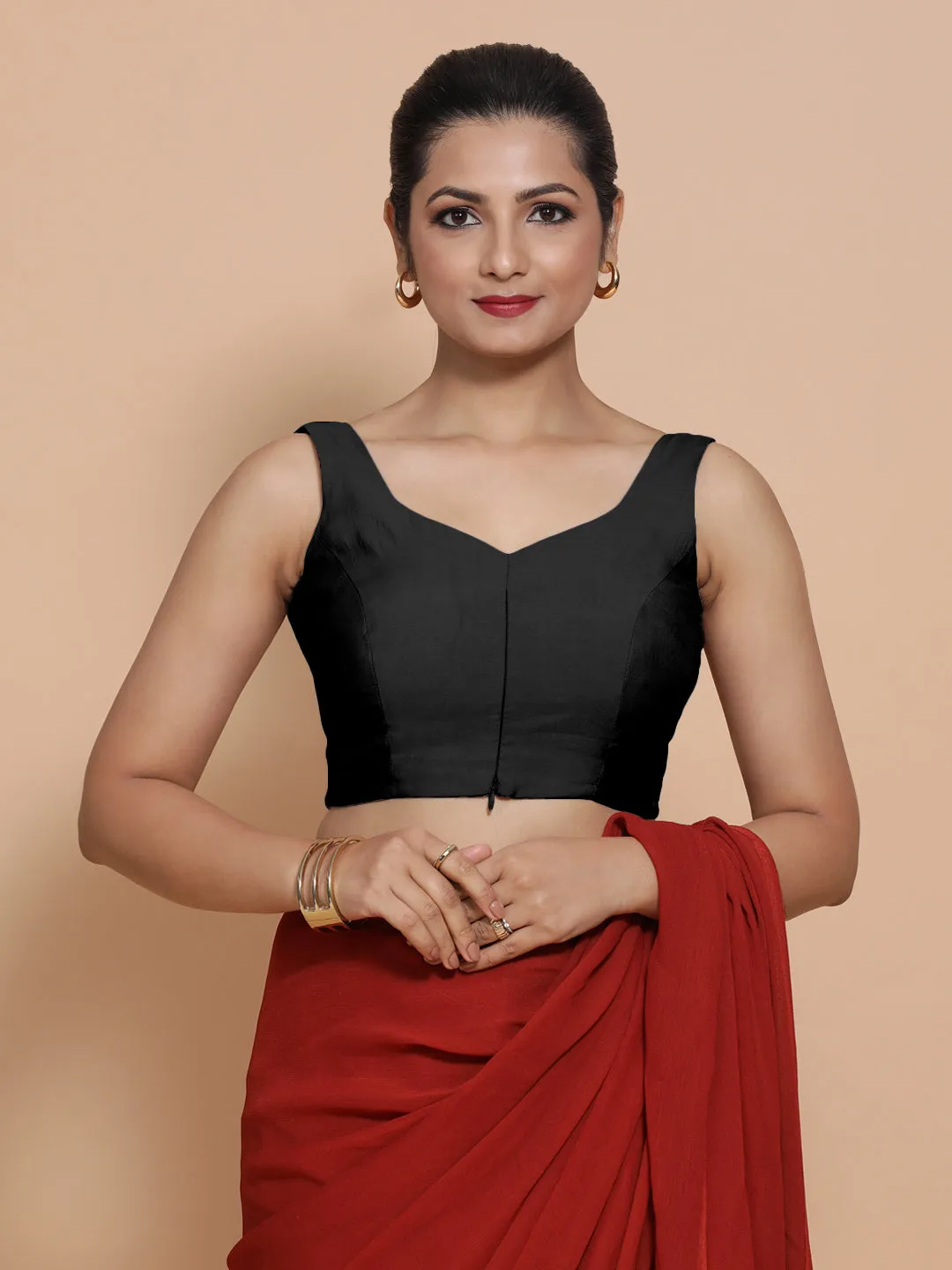 Nitya x Rozaana | Sleeveless Saree Blouse in Raven Black
