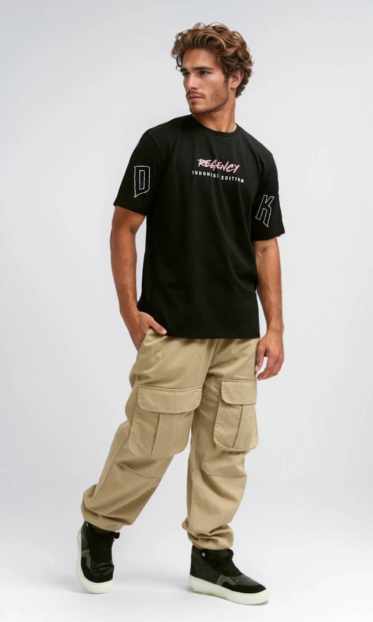 O182435 Printed "Regency" Slip On T-Shirt - Black