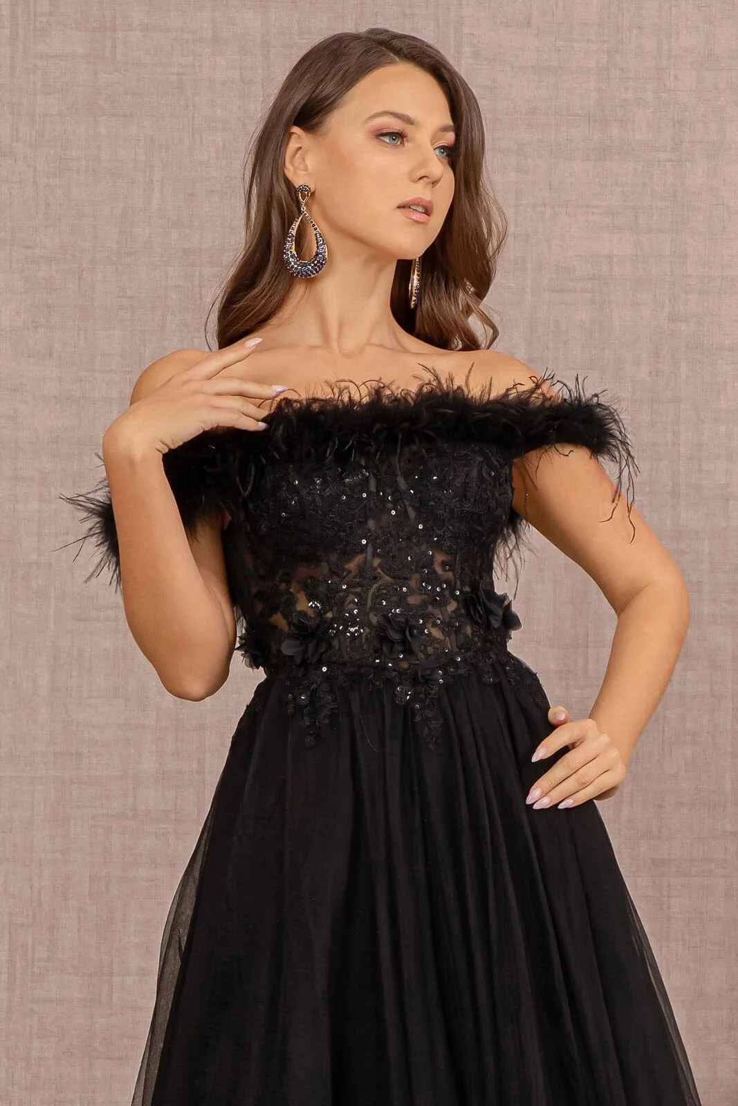Off Shoulder Feather A-line Gown by GLS Gloria GL3138