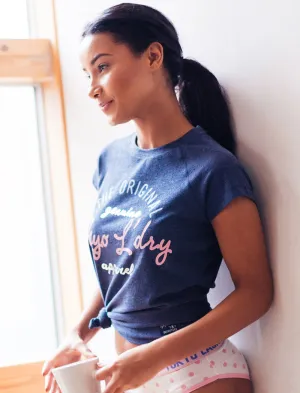 Phoebe Foil Motif T-Shirt in Mood Indigo Marl - Tokyo Laundry