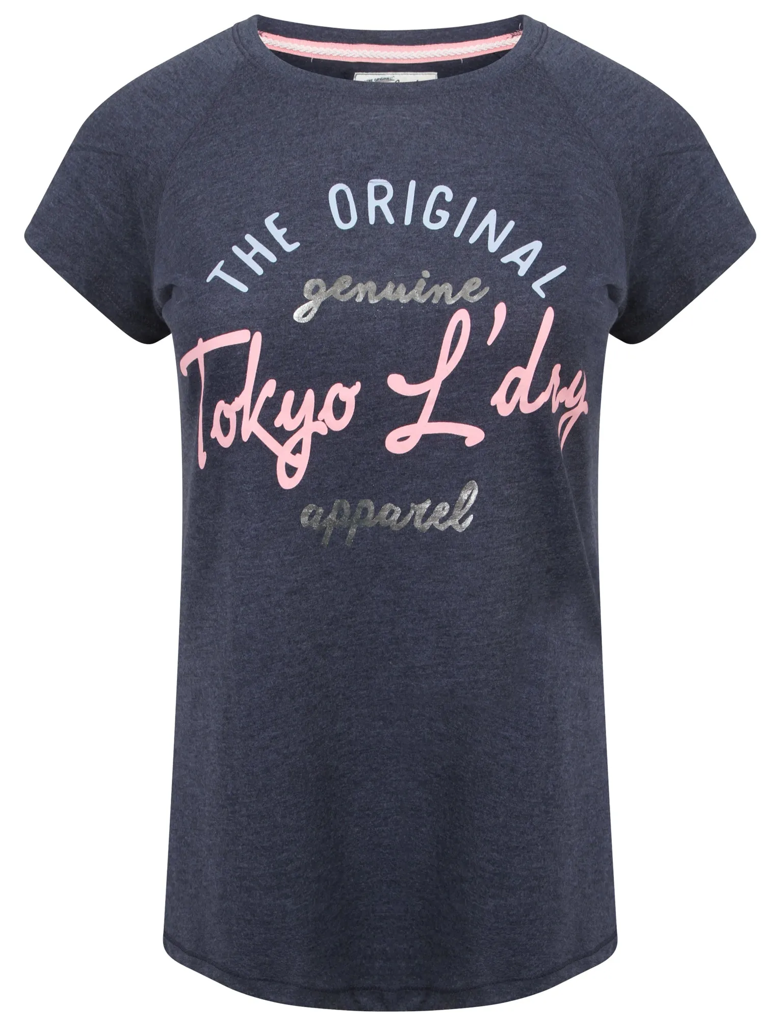 Phoebe Foil Motif T-Shirt in Mood Indigo Marl - Tokyo Laundry
