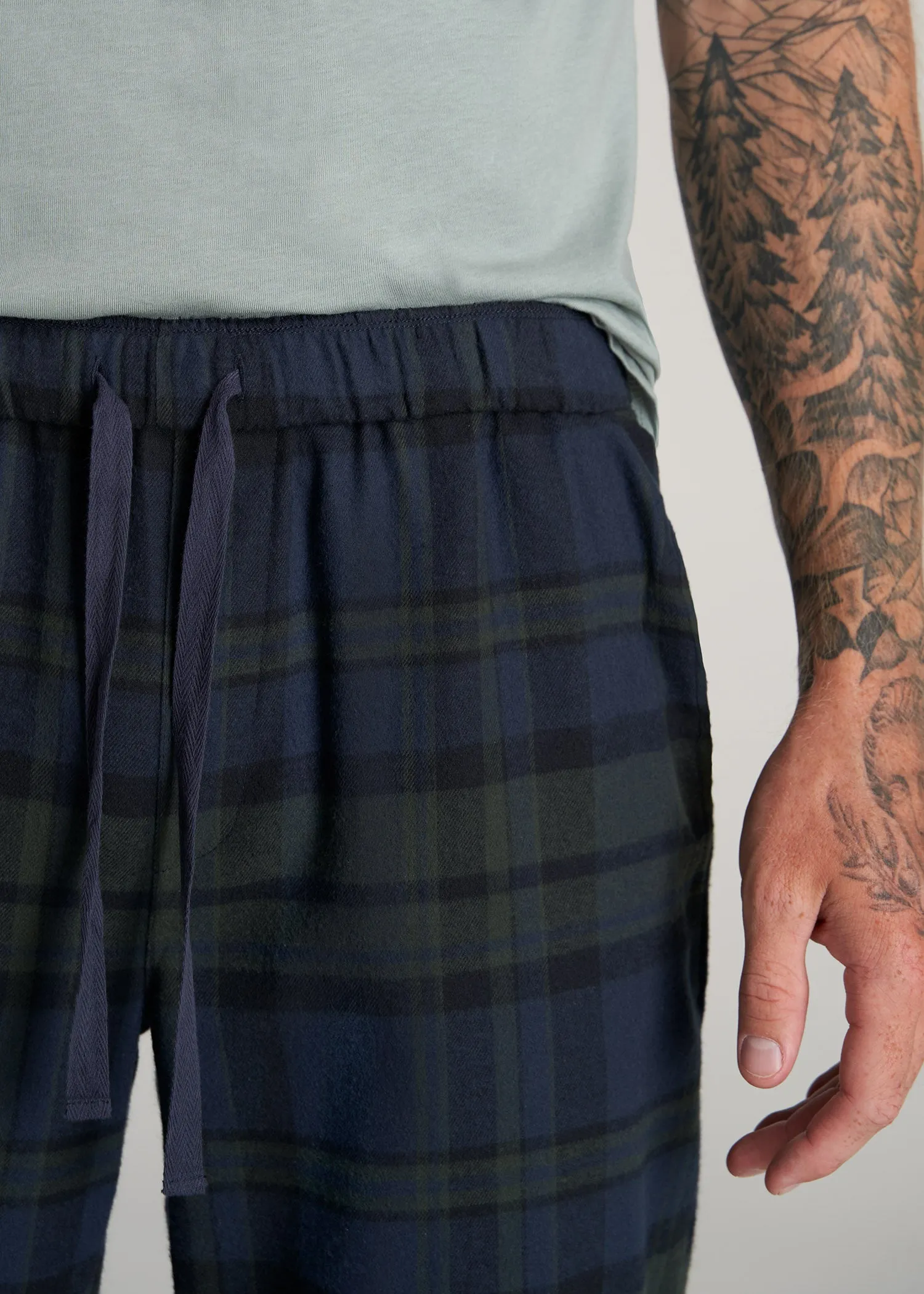 Plaid Pajama Pants for Tall Men in Olive & Dark Cobalt Plaid