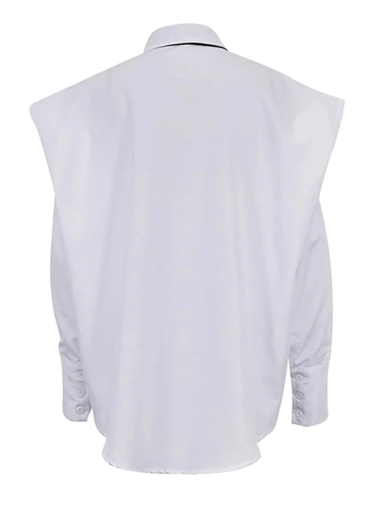 Pre Order:  White Shirt Tie Broad Shoulder Blouse