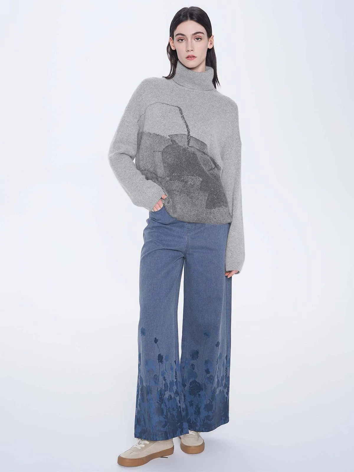 Printed Turtleneck Sweater