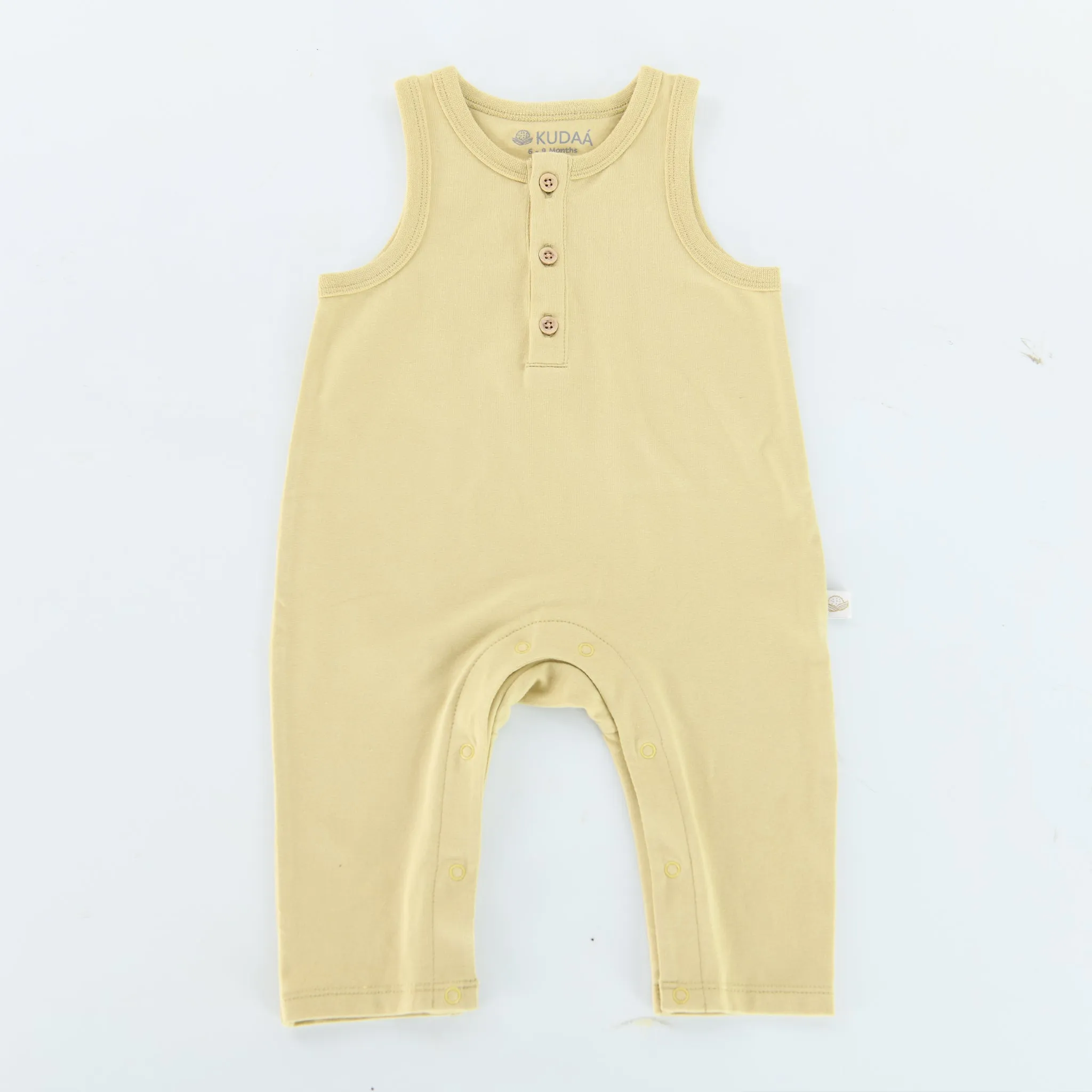 RETIRED - Organic Button Tank Jumpsuit - Green Tea