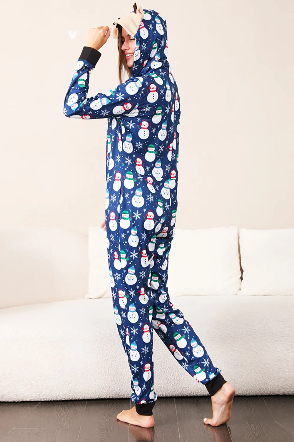 Snowman Print Blue Family Matching Christmas One Piece Pajamas