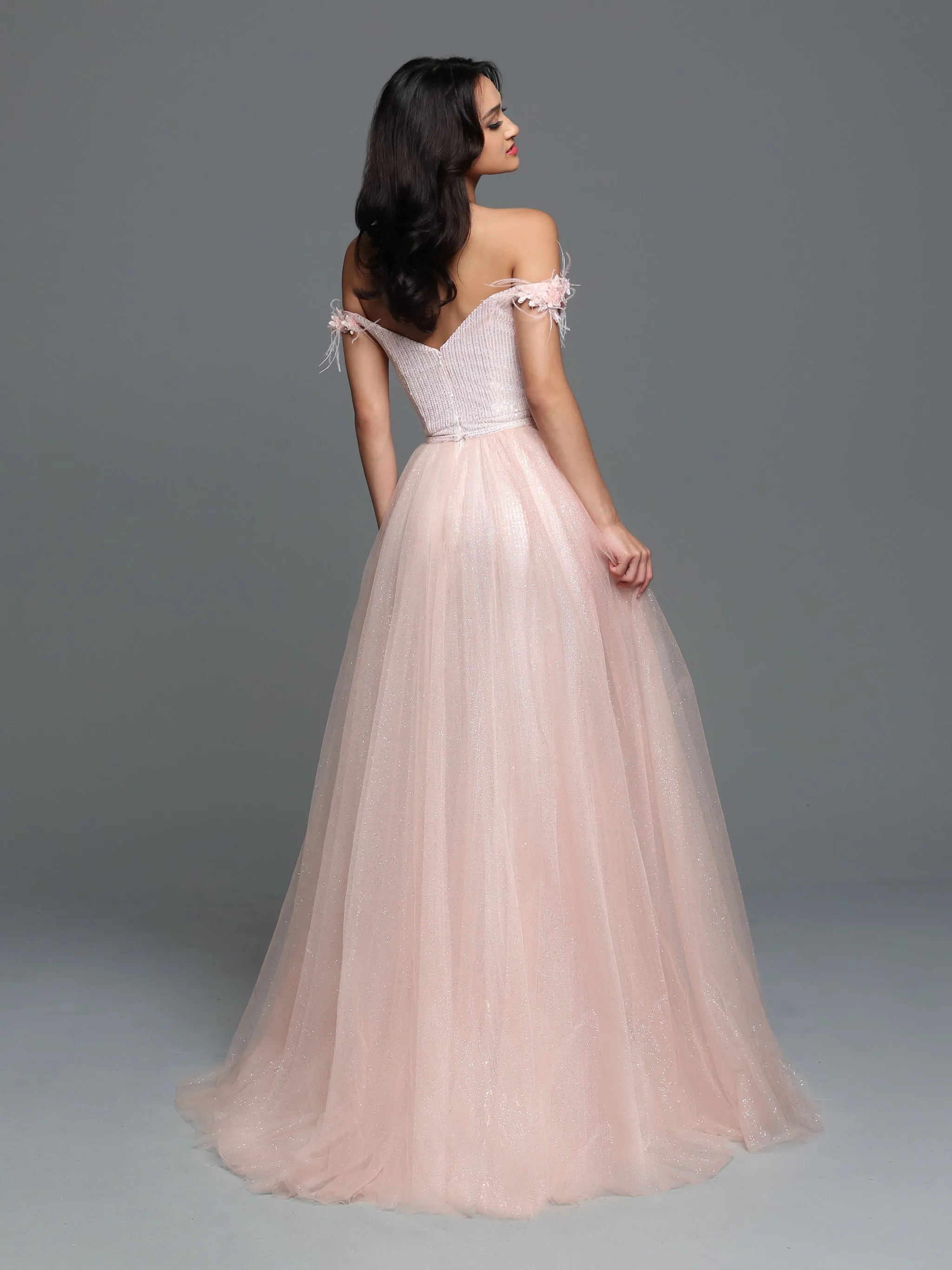 Sparkle Prom 72291 Size 6 Pink Long Sequin Off the shoulder feather Lace Prom Dress Overskirt Shimmer Pageant Gown