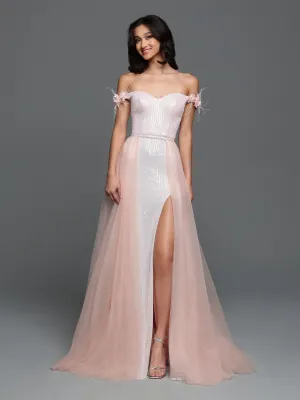 Sparkle Prom 72291 Size 6 Pink Long Sequin Off the shoulder feather Lace Prom Dress Overskirt Shimmer Pageant Gown