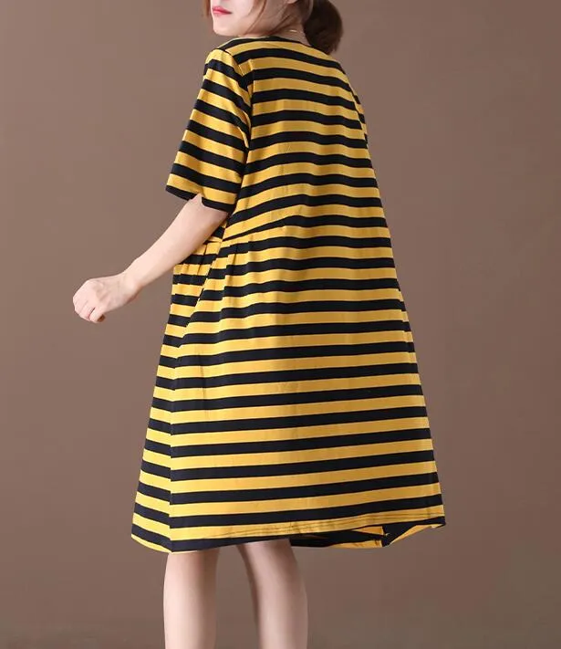 Striped O Neck Women Dresses Casual Linen Women Dresses Bat Short Sleeve SSM97215