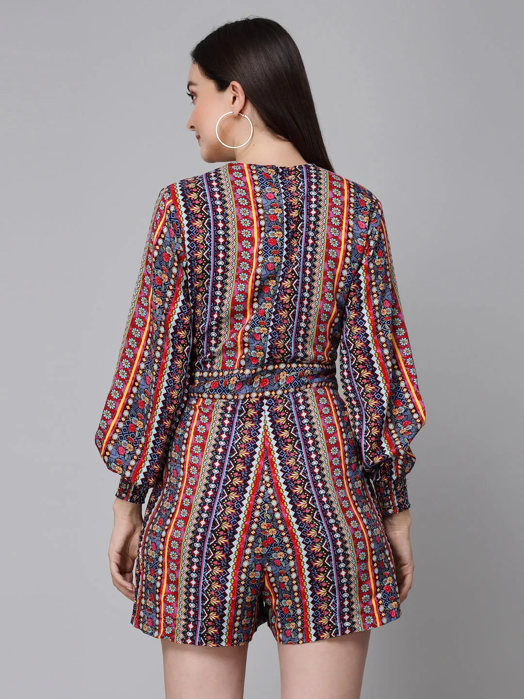 Stylel Quotient Women Multi Stripe Printed Viscose Rayon Smart Casual Playsuit