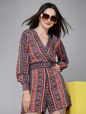 Stylel Quotient Women Multi Stripe Printed Viscose Rayon Smart Casual Playsuit