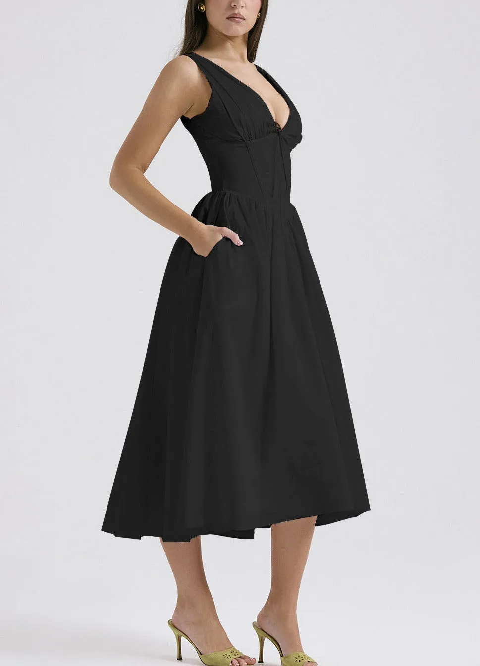 Summer New Solid V-Neck Dress