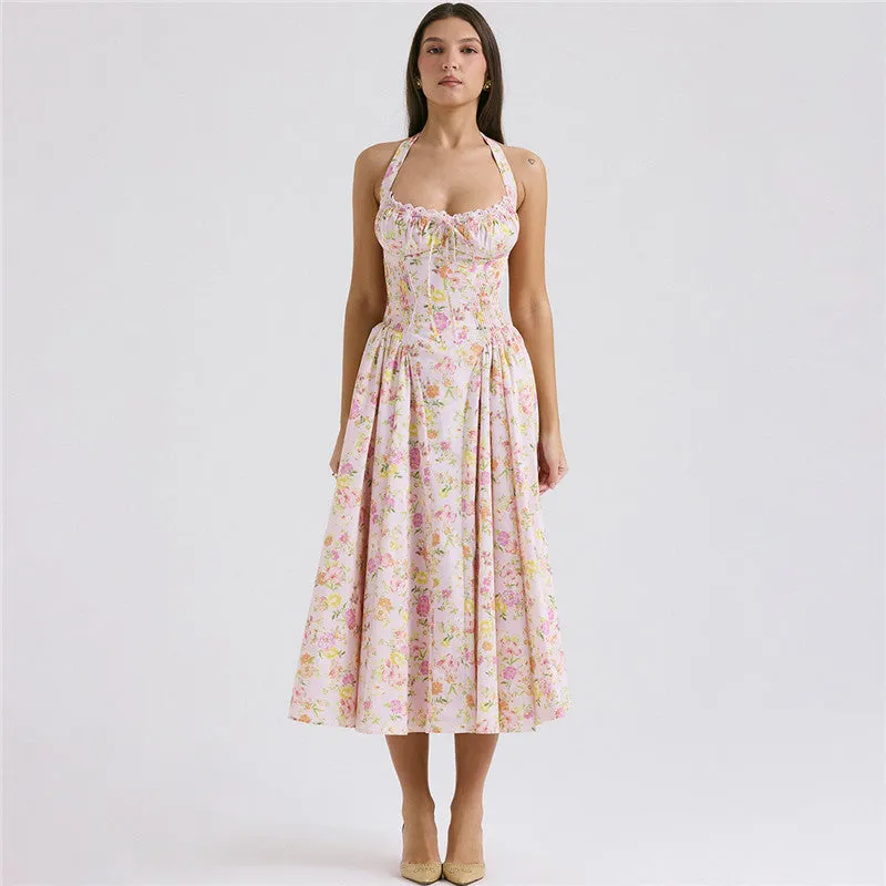 Tina Floral Print A-line Sexy Midi Dress