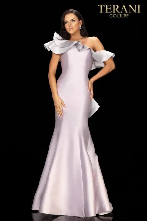 Two Tone One Shoulder Ruffled Evening Gown