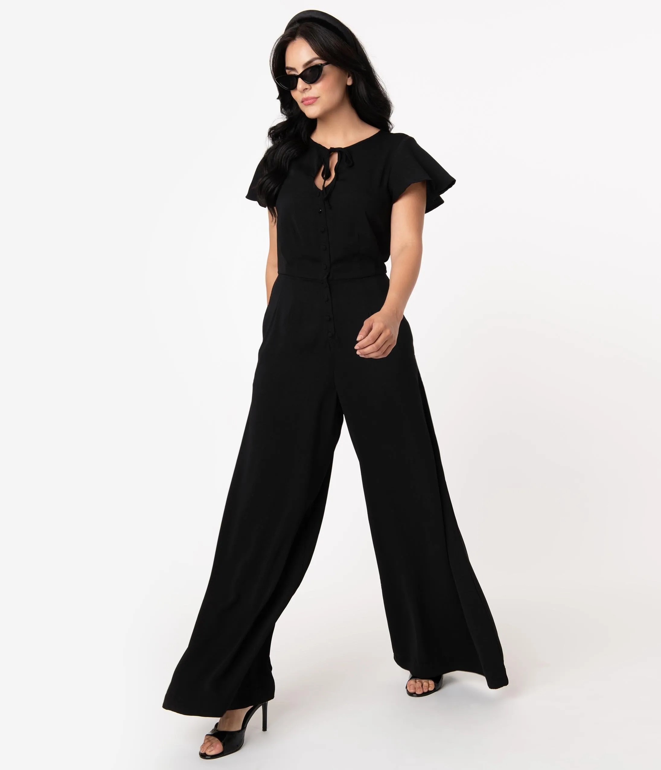 Unique Vintage 1960s Black Short Sleeve Orleans Jumpsuit