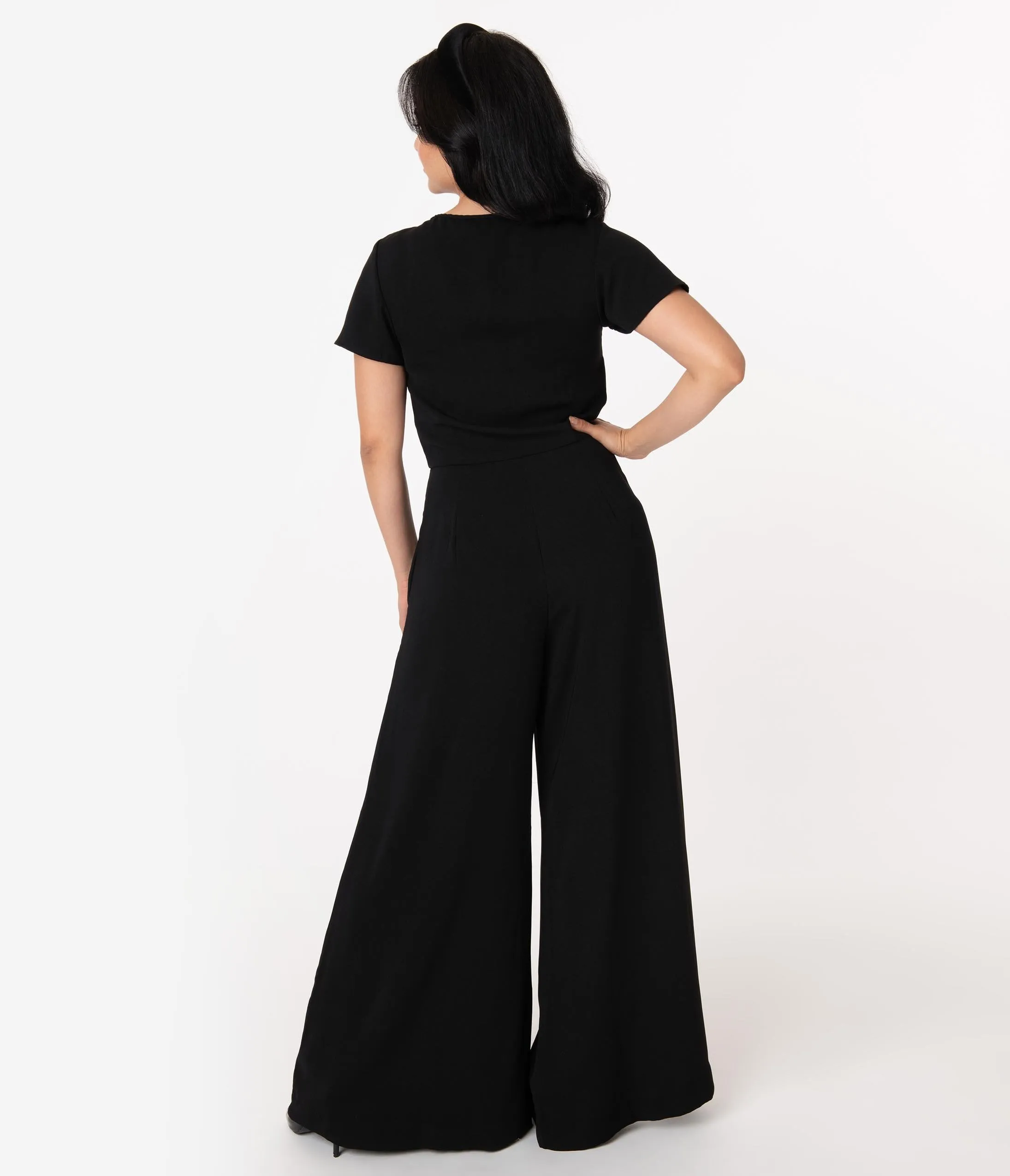 Unique Vintage 1960s Black Short Sleeve Orleans Jumpsuit